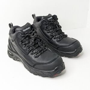 Reebok Tiahawk Composite Toe Work Boots, Black Leather, Women's 7.5